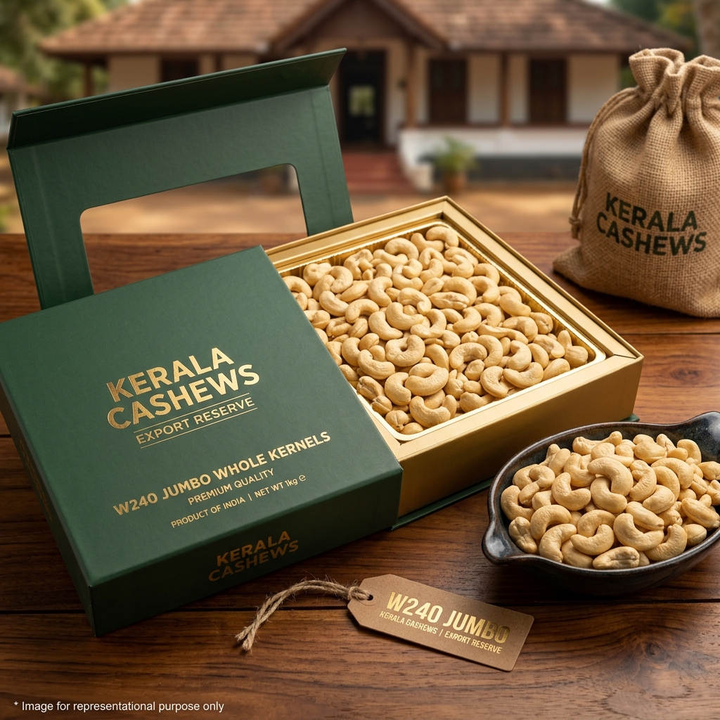 Premium Kerala Cashews (W240 Jumbo) - 200g Reserve Glass Jar